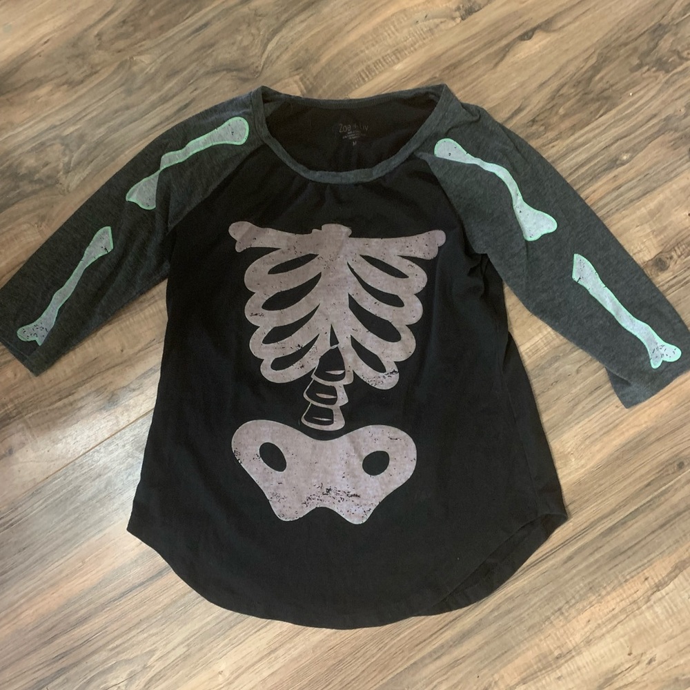 Women’s Zoe + Liv Halloween Skeleton 3/4 Sleeve Raglan Shirt